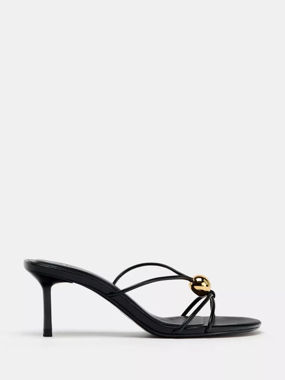 Zara Black Strappy Mule Sandals with Gold Detail, NWT, size 10